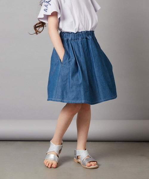 a.v.v（アーヴェヴェ）の「[140-150]タック＆ギャザーフレアスカート（スカート・キッズ・ブルー/ブラック/ベージュ・140/150）」の5枚目の写真