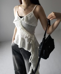 me+em select（ミームセレクト）の「【 ２color 】アシンメトリーダメージフリルキャミソール ／ asymmetry damage frill camisole（Tシャツ/カットソー）」