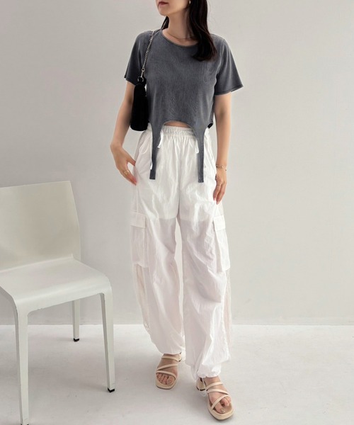 one after another NICE CLAUP(ワンアフターアナザーナイスクラップ)の「ガーターデザイントップス(Tシャツ/カットソー・レディース・アイボリー/ベージュ系その他/チャコールグレー・FREE)」の8枚目の写真