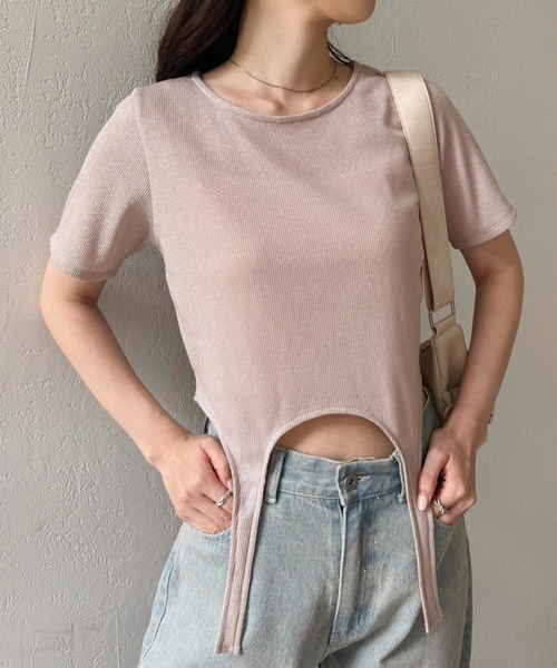 one after another NICE CLAUP(ワンアフターアナザーナイスクラップ)の「ガーターデザイントップス(Tシャツ/カットソー・レディース・アイボリー/ベージュ系その他/チャコールグレー・FREE)」の9枚目の写真