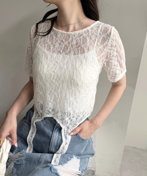 one after another NICE CLAUP(ワンアフターアナザーナイスクラップ)の「ガーターデザイントップス(Tシャツ/カットソー・レディース・アイボリー/ベージュ系その他/チャコールグレー・FREE)」の12枚目の写真