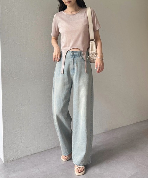 one after another NICE CLAUP(ワンアフターアナザーナイスクラップ)の「ガーターデザイントップス(Tシャツ/カットソー・レディース・アイボリー/ベージュ系その他/チャコールグレー・FREE)」の10枚目の写真