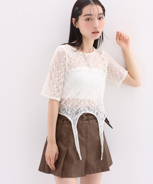 one after another NICE CLAUP(ワンアフターアナザーナイスクラップ)の「ガーターデザイントップス(Tシャツ/カットソー・レディース・アイボリー/ベージュ系その他/チャコールグレー・FREE)」の17枚目の写真