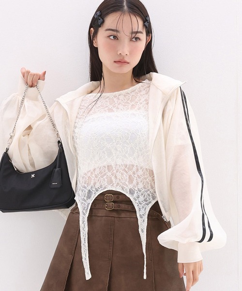 one after another NICE CLAUP(ワンアフターアナザーナイスクラップ)の「ガーターデザイントップス(Tシャツ/カットソー・レディース・アイボリー/ベージュ系その他/チャコールグレー・FREE)」の18枚目の写真