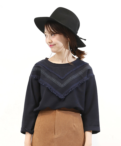 mystic（ミスティック）の「【mystic】テープ使いプルオーバー（Tシャツ/カットソー・レディース・オフホワイト/カーキ/ブラック/ネイビー・ﾌﾘ-）」の4枚目の写真