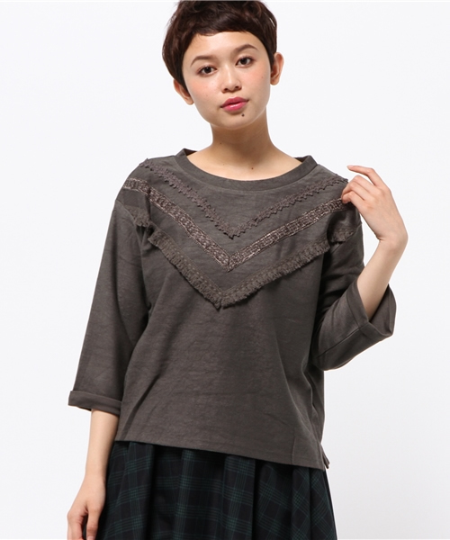 mystic（ミスティック）の「【mystic】テープ使いプルオーバー（Tシャツ/カットソー・レディース・オフホワイト/カーキ/ブラック/ネイビー・ﾌﾘ-）」の3枚目の写真