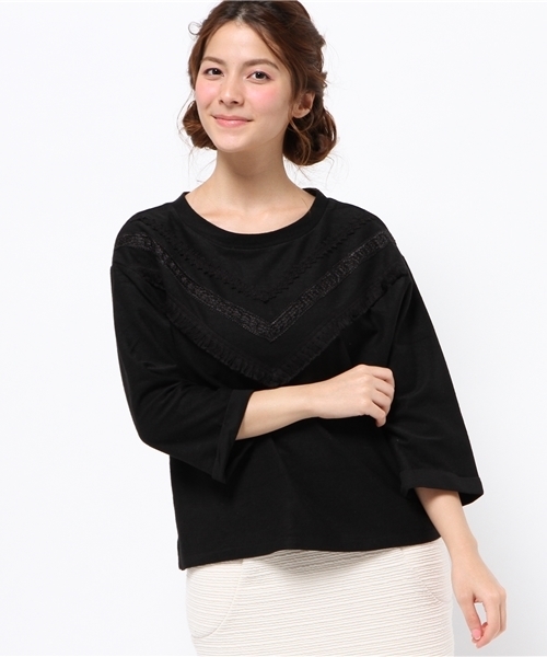 mystic（ミスティック）の「【mystic】テープ使いプルオーバー（Tシャツ/カットソー・レディース・オフホワイト/カーキ/ブラック/ネイビー・ﾌﾘ-）」の2枚目の写真