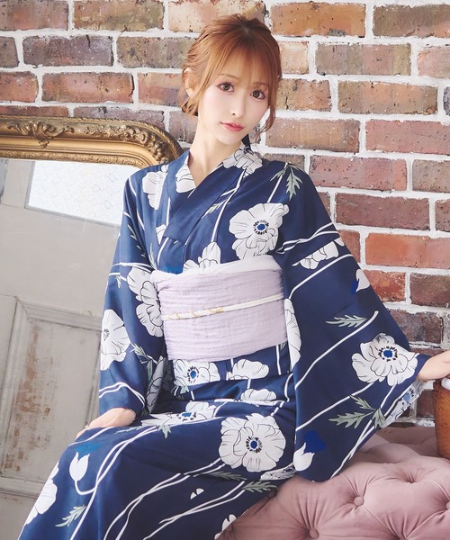 セール】浴衣 ワンピース セット セパレート 紺 ネイビー ホワイト