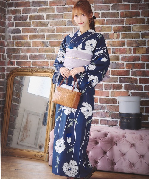 セール】浴衣 ワンピース セット セパレート 紺 ネイビー ホワイト