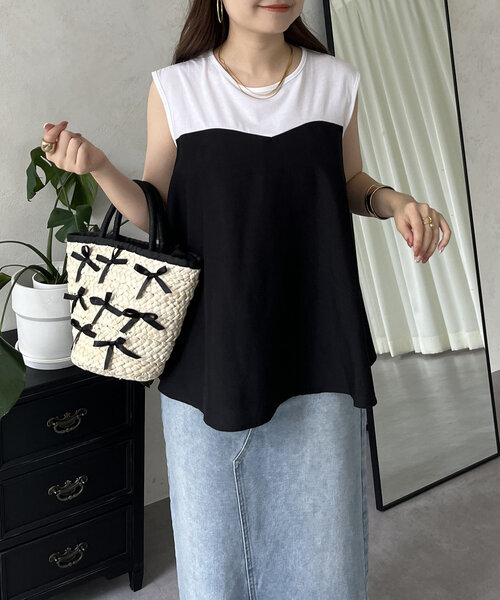 prose verse(プロズヴェール)の「ペプラム2wayビスチェドッキングフレンチトップス(Tシャツ/カットソー・レディース・ベージュ系その他/ブラック・LARGE/MEDIUM)」の8枚目の写真