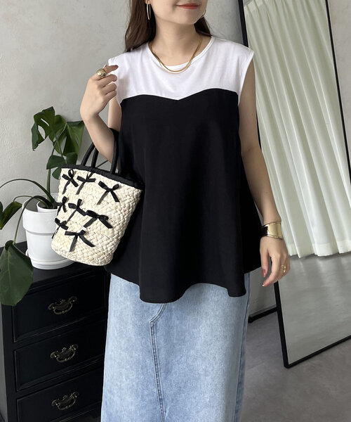 prose verse(プロズヴェール)の「ペプラム2wayビスチェドッキングフレンチトップス(Tシャツ/カットソー・レディース・ベージュ系その他/ブラック・LARGE/MEDIUM)」の9枚目の写真