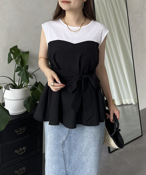 prose verse(プロズヴェール)の「ペプラム2wayビスチェドッキングフレンチトップス(Tシャツ/カットソー・レディース・ベージュ系その他/ブラック・LARGE/MEDIUM)」の11枚目の写真