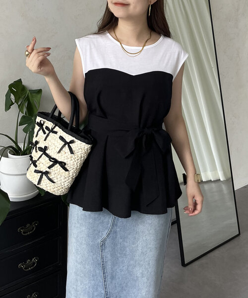 prose verse(プロズヴェール)の「ペプラム2wayビスチェドッキングフレンチトップス(Tシャツ/カットソー・レディース・ベージュ系その他/ブラック・LARGE/MEDIUM)」の12枚目の写真