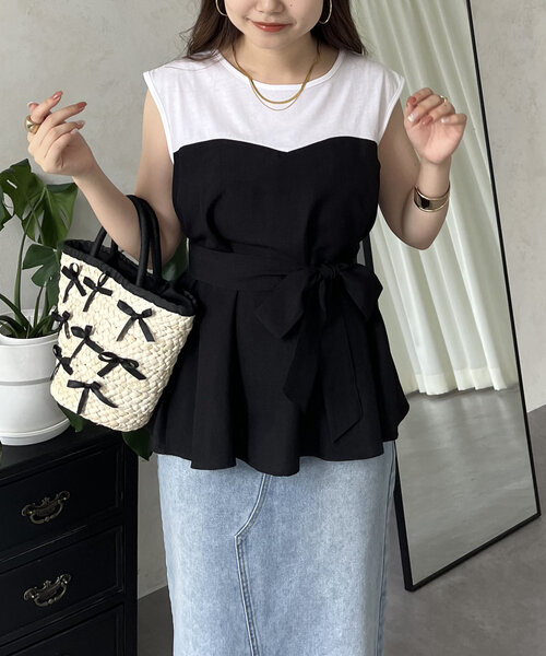 prose verse(プロズヴェール)の「ペプラム2wayビスチェドッキングフレンチトップス(Tシャツ/カットソー・レディース・ベージュ系その他/ブラック・LARGE/MEDIUM)」の13枚目の写真