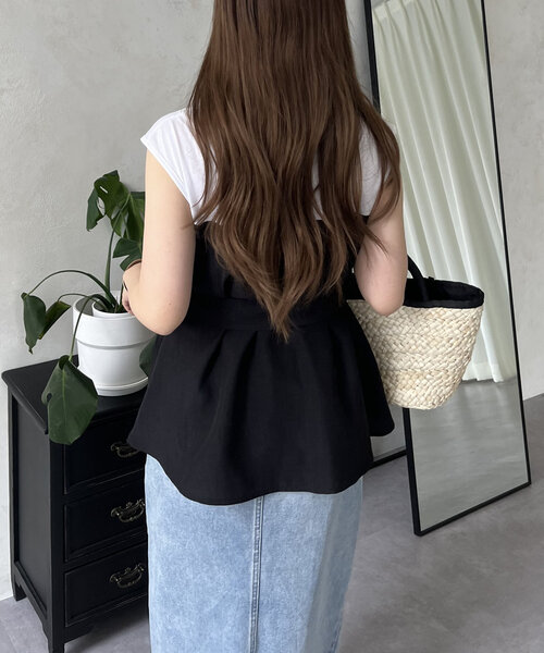 prose verse(プロズヴェール)の「ペプラム2wayビスチェドッキングフレンチトップス(Tシャツ/カットソー・レディース・ベージュ系その他/ブラック・LARGE/MEDIUM)」の15枚目の写真