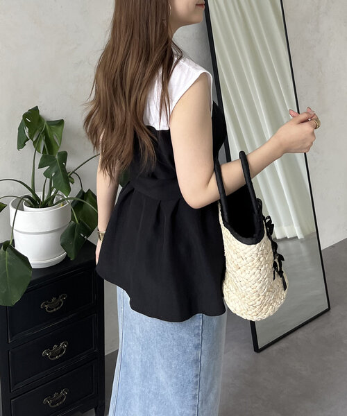 prose verse(プロズヴェール)の「ペプラム2wayビスチェドッキングフレンチトップス(Tシャツ/カットソー・レディース・ベージュ系その他/ブラック・LARGE/MEDIUM)」の16枚目の写真