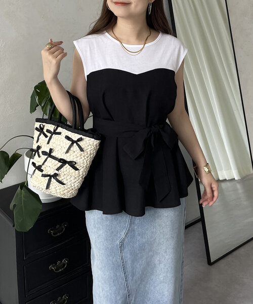 prose verse(プロズヴェール)の「ペプラム2wayビスチェドッキングフレンチトップス(Tシャツ/カットソー・レディース・ベージュ系その他/ブラック・LARGE/MEDIUM)」の17枚目の写真