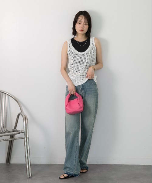 ad thie(アドティエ)の「透かし編み ニットタンクトップ(タンクトップ・レディース・オフホワイト/ベージュ/ブラック/グリーン・FREE)」の6枚目の写真