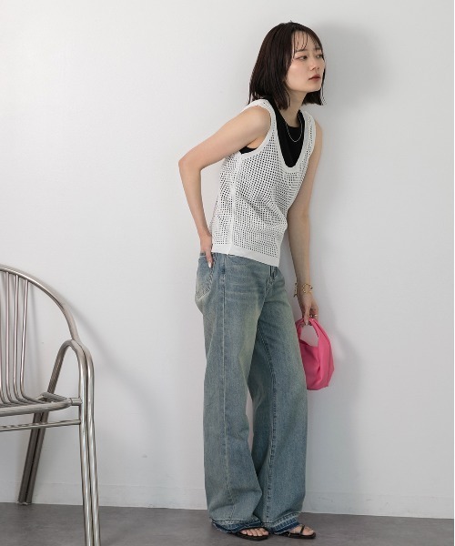 ad thie(アドティエ)の「透かし編み ニットタンクトップ(タンクトップ・レディース・オフホワイト/ベージュ/ブラック/グリーン・FREE)」の13枚目の写真