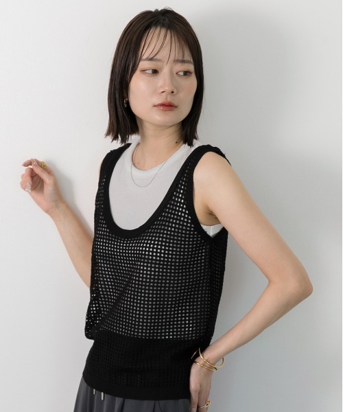 ad thie(アドティエ)の「透かし編み ニットタンクトップ(タンクトップ・レディース・オフホワイト/ベージュ/ブラック/グリーン・FREE)」の16枚目の写真