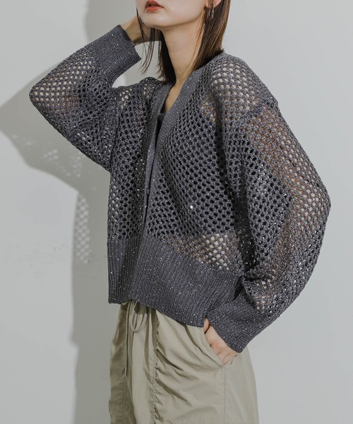 HEYUMM（ヘユム）の「スパンコールメッシュカーディガン（カーディガン/ボレロ・レディース・イエロー/アイボリー/チャコールグレー・ONE）」の11枚目の写真