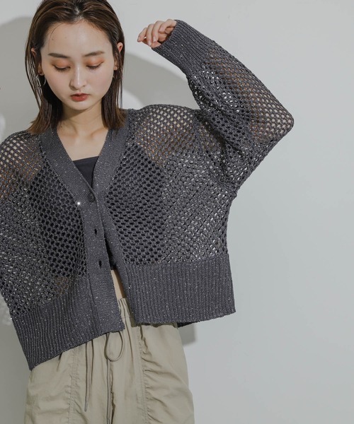 HEYUMM（ヘユム）の「スパンコールメッシュカーディガン（カーディガン/ボレロ・レディース・イエロー/アイボリー/チャコールグレー・ONE）」の10枚目の写真