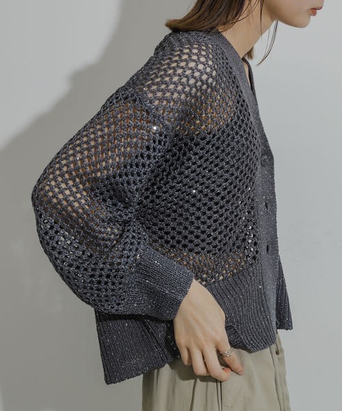 HEYUMM（ヘユム）の「スパンコールメッシュカーディガン（カーディガン/ボレロ・レディース・イエロー/アイボリー/チャコールグレー・ONE）」の9枚目の写真