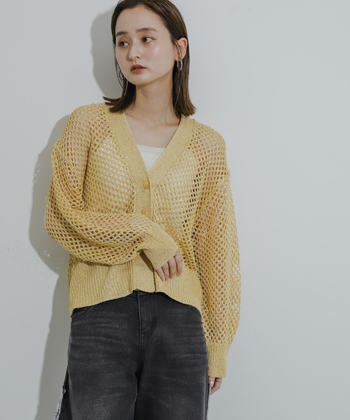 HEYUMM（ヘユム）の「スパンコールメッシュカーディガン（カーディガン/ボレロ・レディース・イエロー/アイボリー/チャコールグレー・ONE）」の5枚目の写真