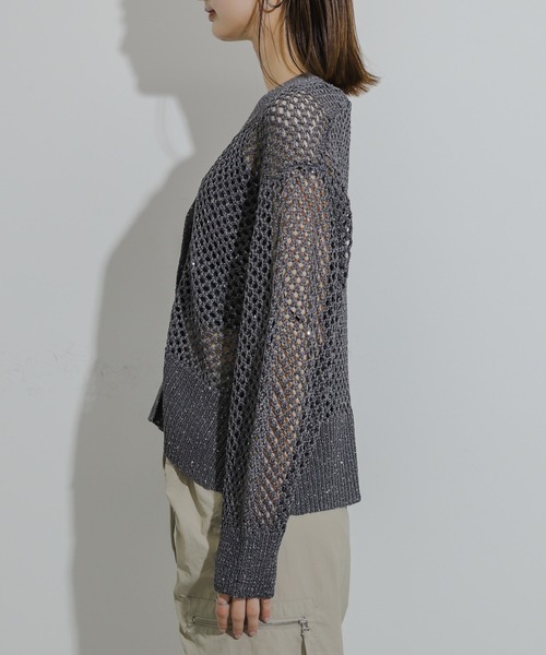 HEYUMM（ヘユム）の「スパンコールメッシュカーディガン（カーディガン/ボレロ・レディース・イエロー/アイボリー/チャコールグレー・ONE）」の22枚目の写真