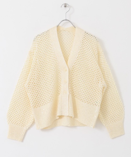 HEYUMM（ヘユム）の「スパンコールメッシュカーディガン（カーディガン/ボレロ・レディース・イエロー/アイボリー/チャコールグレー・ONE）」の19枚目の写真