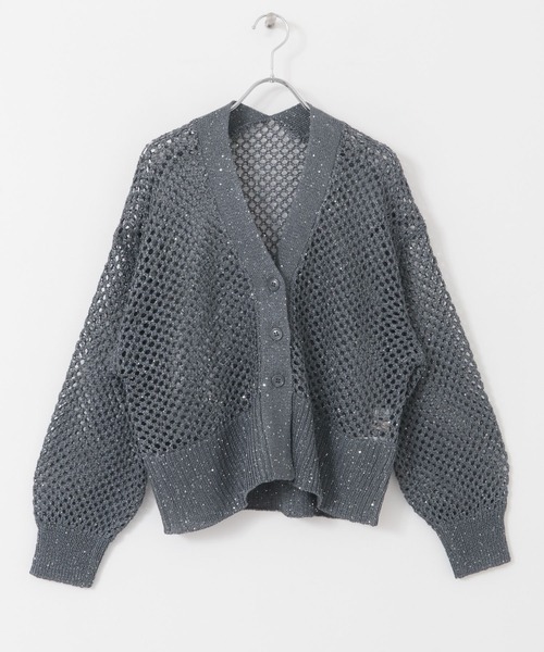 HEYUMM（ヘユム）の「スパンコールメッシュカーディガン（カーディガン/ボレロ・レディース・イエロー/アイボリー/チャコールグレー・ONE）」の17枚目の写真