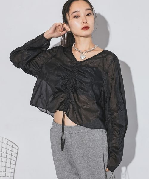 JEANASIS（ジーナシス）の「2WAYビーズドロストブラウス（シャツ/ブラウス・レディース・ホワイト系その他/ブラック/グレー系その他/パープル・FREE）」の1枚目の写真