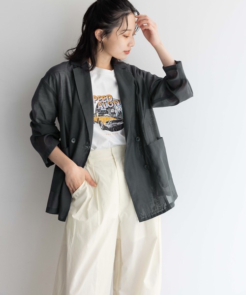 LOWRYS FARM（ローリーズファーム）の「シアーＪＫ　138710（テーラードジャケット・レディース・アイボリー/パープル/チャコールグレー・FREE）」の2枚目の写真