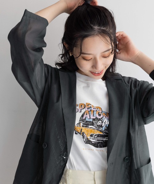 LOWRYS FARM（ローリーズファーム）の「シアーＪＫ　138710（テーラードジャケット・レディース・アイボリー/パープル/チャコールグレー・FREE）」の6枚目の写真