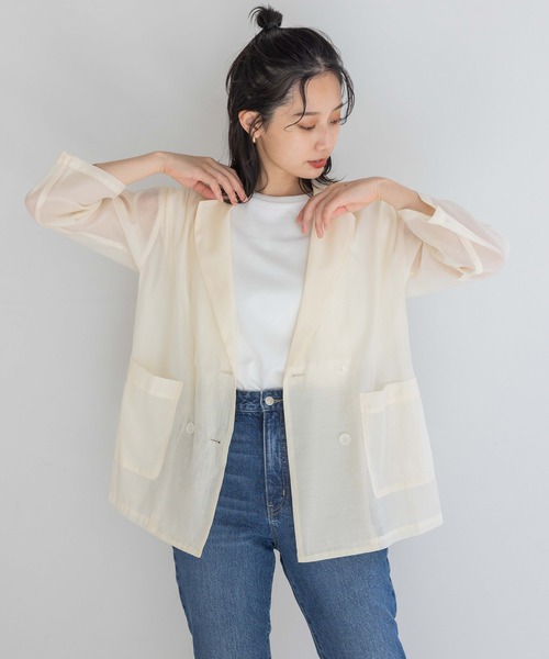 LOWRYS FARM（ローリーズファーム）の「シアーＪＫ　138710（テーラードジャケット・レディース・アイボリー/パープル/チャコールグレー・FREE）」の7枚目の写真