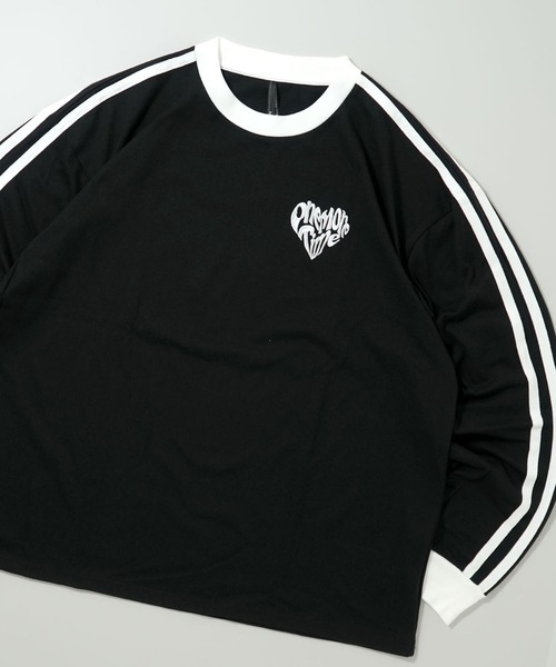 Ritzy(リッツィー)の「oversize sleeve line ringer long sleeve T-shirt/オーバーサイズ 袖ライン フロント刺繍 リンガー ロングスリーブTシャツ レディース メンズ(Tシャツ/カットソー・メンズ・ホワイト系その他/ブラック/ブラック系その他/ホワイト・M/L/XL/S)」の1枚目の写真
