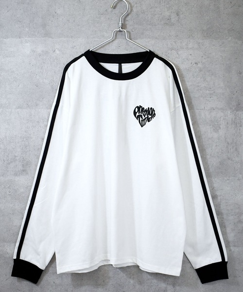 Ritzy(リッツィー)の「oversize sleeve line ringer long sleeve T-shirt/オーバーサイズ 袖ライン フロント刺繍 リンガー ロングスリーブTシャツ レディース メンズ(Tシャツ/カットソー・メンズ・ホワイト系その他/ブラック/ブラック系その他/ホワイト・M/L/XL/S)」の12枚目の写真
