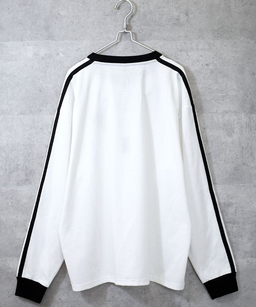Ritzy(リッツィー)の「oversize sleeve line ringer long sleeve T-shirt/オーバーサイズ 袖ライン フロント刺繍 リンガー ロングスリーブTシャツ レディース メンズ(Tシャツ/カットソー・メンズ・ホワイト系その他/ブラック/ブラック系その他/ホワイト・M/L/XL/S)」の6枚目の写真
