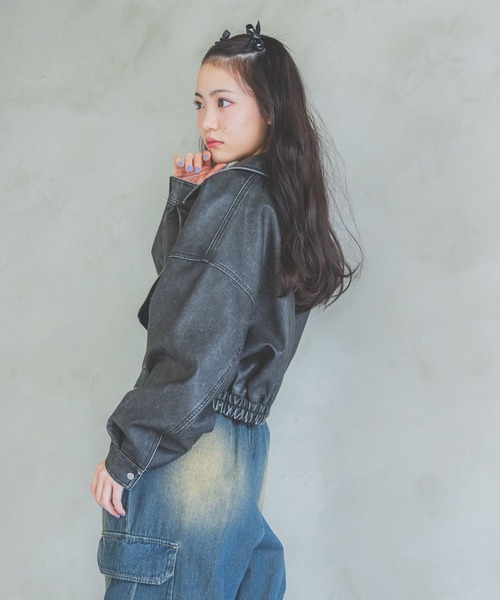 【セール】フェイクレザーショートジャケット(その他アウター)|repipi armario(レピピ アルマリオ) 【セール】フェイクレザーショートジャケット(その他アウター)|repipi armario(レピピ アルマリオ)