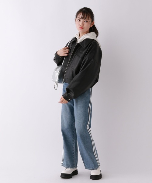 【セール】フェイクレザーショートジャケット(その他アウター)|repipi armario(レピピ アルマリオ) 【セール】フェイクレザーショートジャケット(その他アウター)|repipi armario(レピピ アルマリオ)