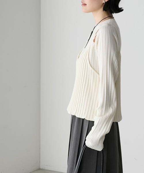 forksy.(フォルクシー)の「【forksy.】2wayキャミレイヤードリブニット/カットアウトショルダーワンピース(ニット/セーター・レディース・杢グレー/アイボリー/ブラウン系・FREE)」の6枚目の写真