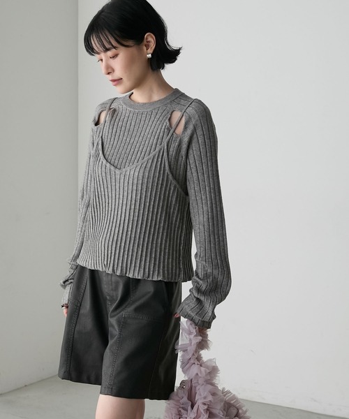 forksy.(フォルクシー)の「【forksy.】2wayキャミレイヤードリブニット/カットアウトショルダーワンピース(ニット/セーター・レディース・杢グレー/アイボリー/ブラウン系・FREE)」の13枚目の写真