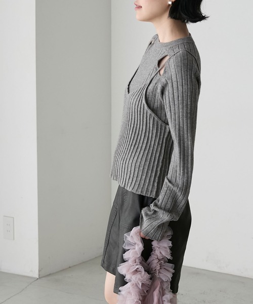 forksy.(フォルクシー)の「【forksy.】2wayキャミレイヤードリブニット/カットアウトショルダーワンピース(ニット/セーター・レディース・杢グレー/アイボリー/ブラウン系・FREE)」の14枚目の写真