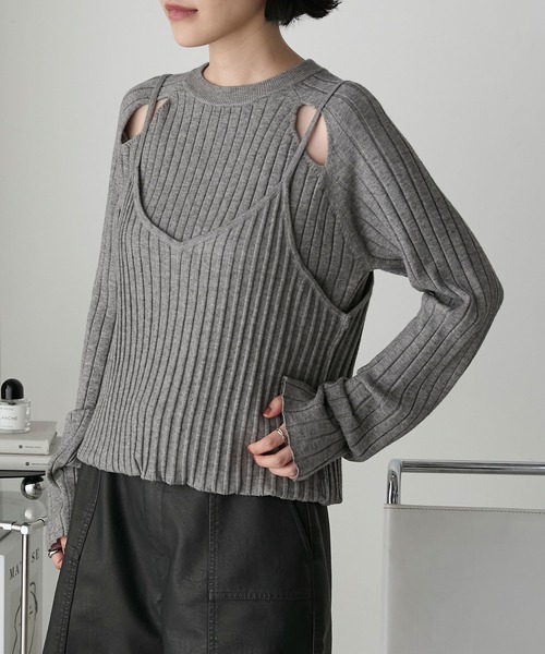 forksy.(フォルクシー)の「【forksy.】2wayキャミレイヤードリブニット/カットアウトショルダーワンピース(ニット/セーター・レディース・杢グレー/アイボリー/ブラウン系・FREE)」の20枚目の写真