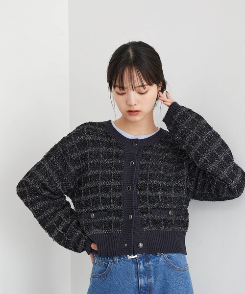 VIS（ビス）の「【洗える】ツイードニットカーディガン（カーディガン/ボレロ・レディース・ベージュ系その他/ブルー系その他/キナリ・FREE）」の3枚目の写真