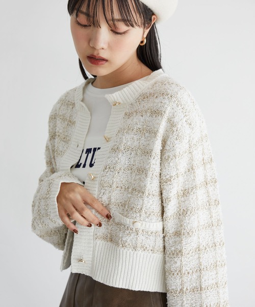 VIS（ビス）の「【洗える】ツイードニットカーディガン（カーディガン/ボレロ・レディース・ベージュ系その他/ブルー系その他/キナリ・FREE）」の2枚目の写真