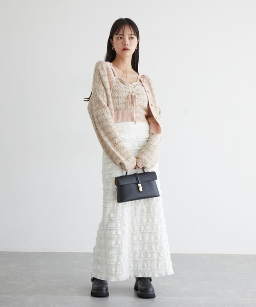 VIS（ビス）の「【洗える】ツイードニットカーディガン（カーディガン/ボレロ・レディース・ベージュ系その他/ブルー系その他/キナリ・FREE）」の5枚目の写真