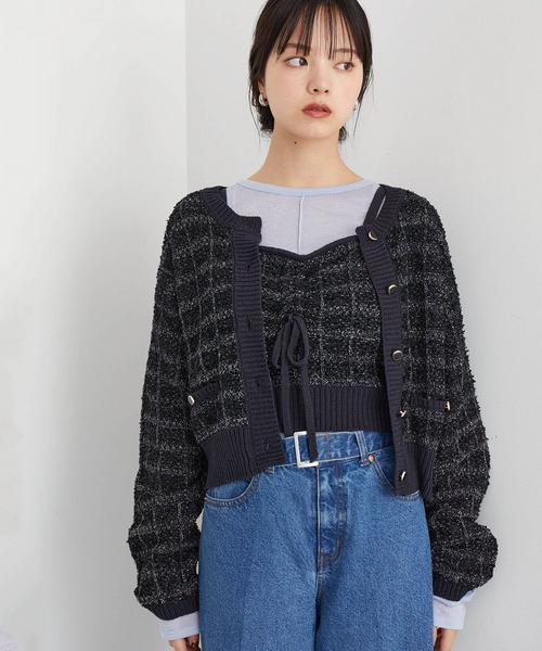 VIS（ビス）の「【洗える】ツイードニットカーディガン（カーディガン/ボレロ・レディース・ベージュ系その他/ブルー系その他/キナリ・FREE）」の12枚目の写真