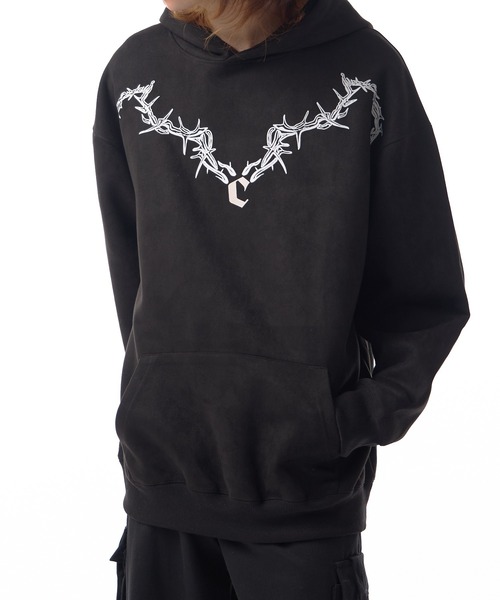 Theater code(シアターコード)の「neck chain design pullover parka / ネックチェーンデザイン プルオーバーパーカー(パーカー・メンズ・グレー/ブラック・3/2)」の4枚目の写真
