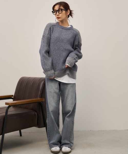 Auntie Rosa Holiday(アンティローザホリデー)の「起毛リブオーバーサイズニット(ニット/セーター・レディース・ベージュ/グレー/ブルー・FREE)」の9枚目の写真